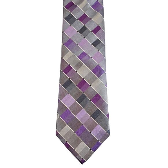 Mens Tie Purple Gray Geometric Silk 59" Classic 3.75"  Kenneth Cole Reaction - Picture 9 of 11